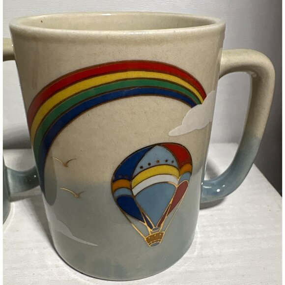 Vintage Otagiri Japan Ceramic Mugs Rainbow & Hot Air Balloon Pride Set of 2 - Picture 2 of 7